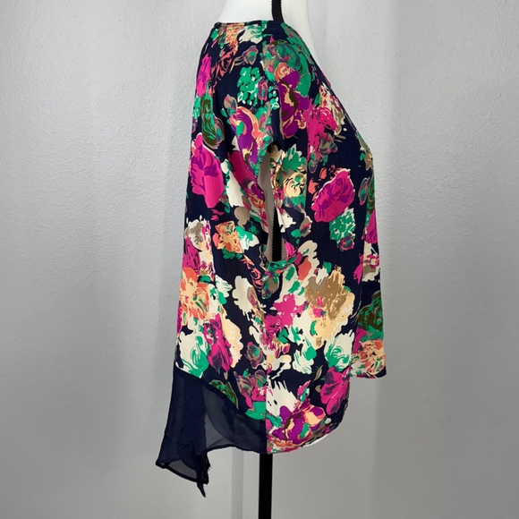 Maeve Komal Floral Top Blouse Womens 6 Blue Floral Boho Casual Pure Silk Hi Low - Picture 3 of 10